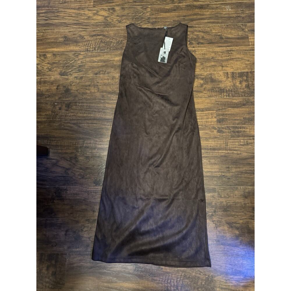 Sincerely Jules Women’s Chocolate Brown Faux Suede Midi Dress Size Medium NWT